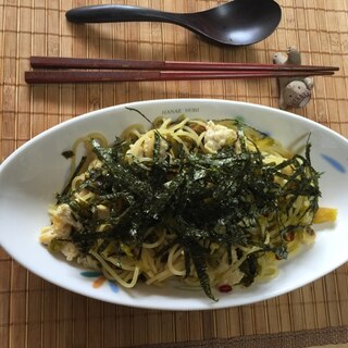 包丁を使わない  トリと高菜漬けのペペロンチーノ